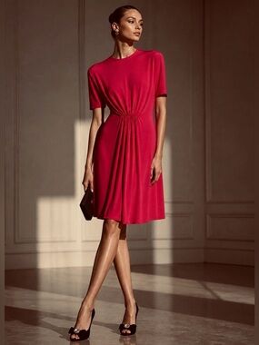 GIVENCHY Designer Vintage Red Viscose Ruched Mini Dress FR 36 US 4
